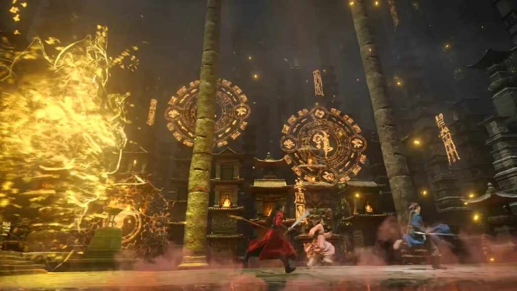 Li Xiaoyao, Lin Yueru and Zhao Ling'er fighting against the King of Prison (Sword and Fairy 1)