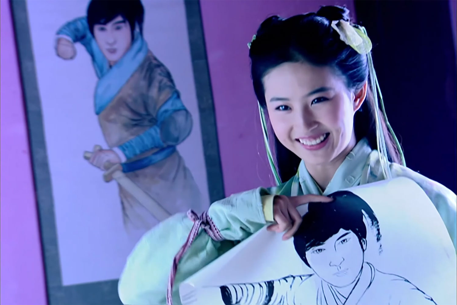 Zhao Ling'er (Liu Yifei) draws Li Xiaoyao (Hu Ge) in Chinese Paladin episode 1